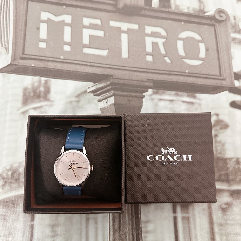 Coach 14503543 Rury Leather Watch Blue 32MM (W1549 )